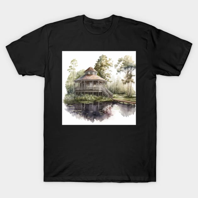 Watercolor Bayou Cabin T-Shirt by Abili-Tees